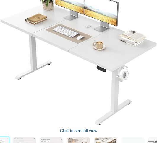 Klicelor Electric Standing Desk, 2 Memory Buttons for stand & sit, 120x60 | Height Adjustable Desk for smart Pannel, 72-116cm, Sit Stand Desk with 2 Hooks, Home Office Desk, 3 pcs Desktops, White